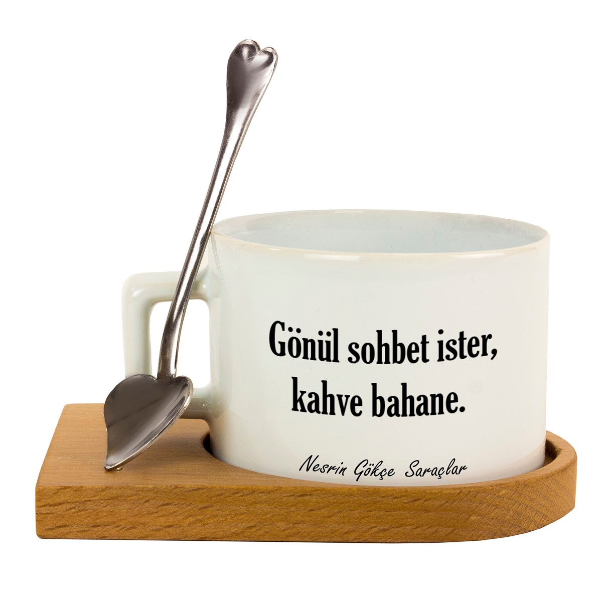 İsme Özel Kahve Bahane Temalı Ahşap Tepsili Kahve Çay Fincanı Seti
