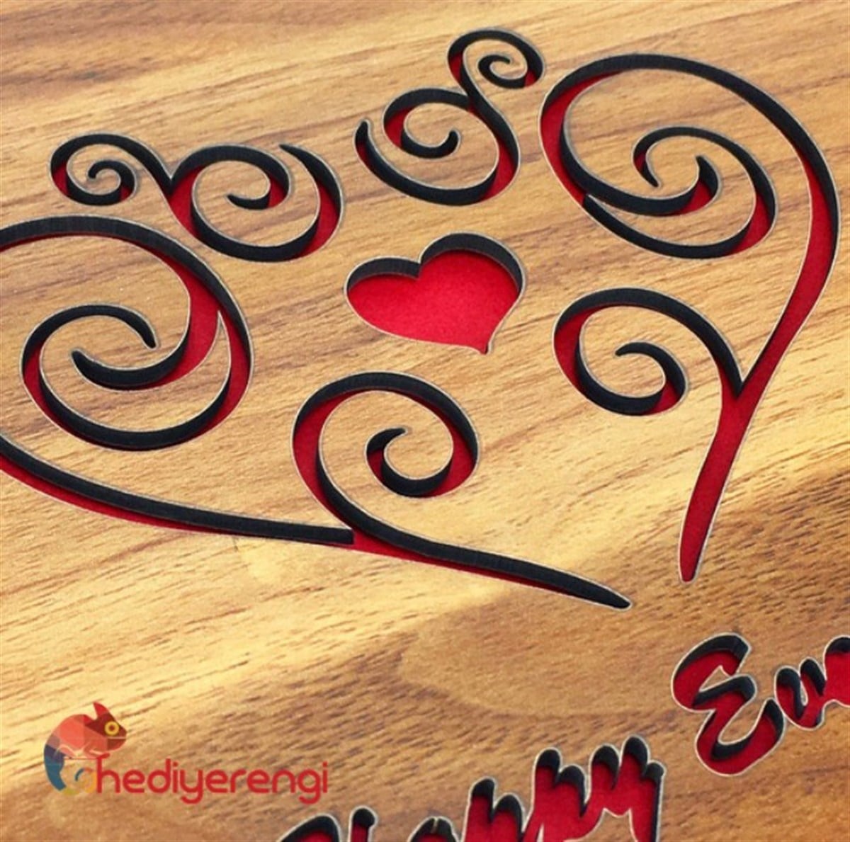 İsme Özel Kalp Desenli Ahşap Kendin Yap Albüm Defter Happy Everyday