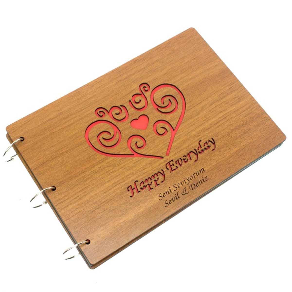 İsme Özel Kalp Desenli Ahşap Kendin Yap Albüm Defter Happy Everyday