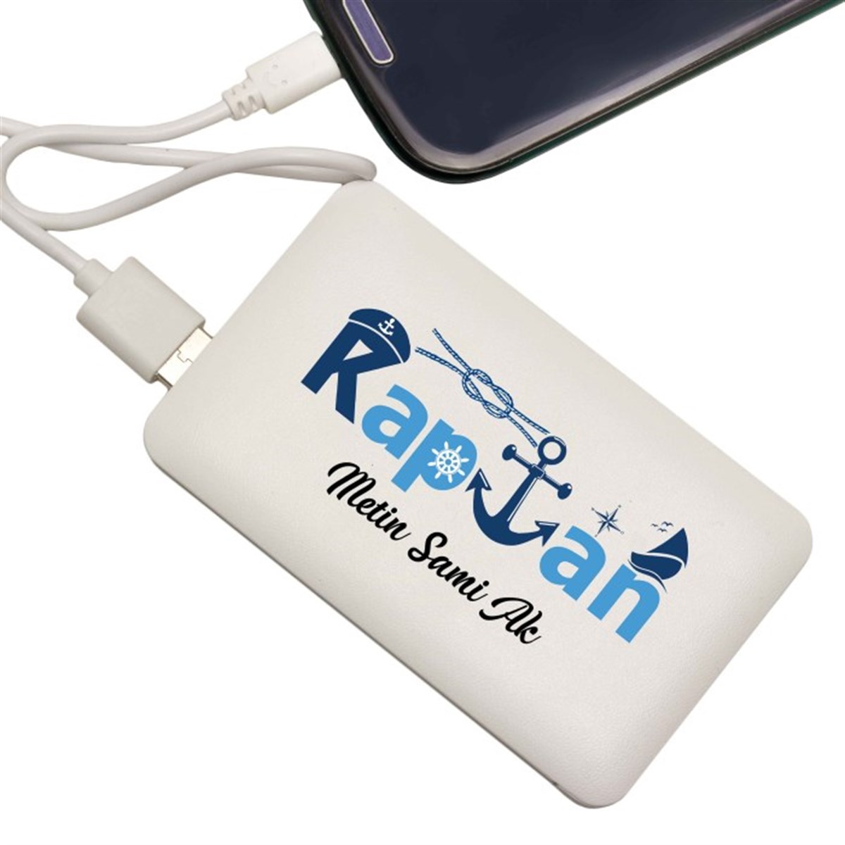 İsme Özel Kaptan Temalı İnce Tasarımlı 5000 Mah. Powerbank (Mobil Şarj Cihazı)