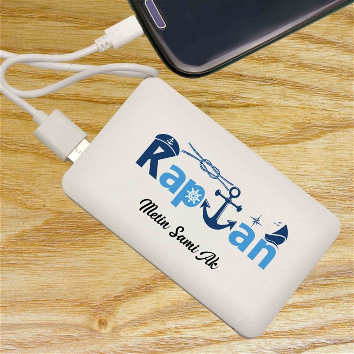 İsme Özel Kaptan Temalı İnce Tasarımlı 5000 Mah. Powerbank (Mobil Şarj Cihazı)