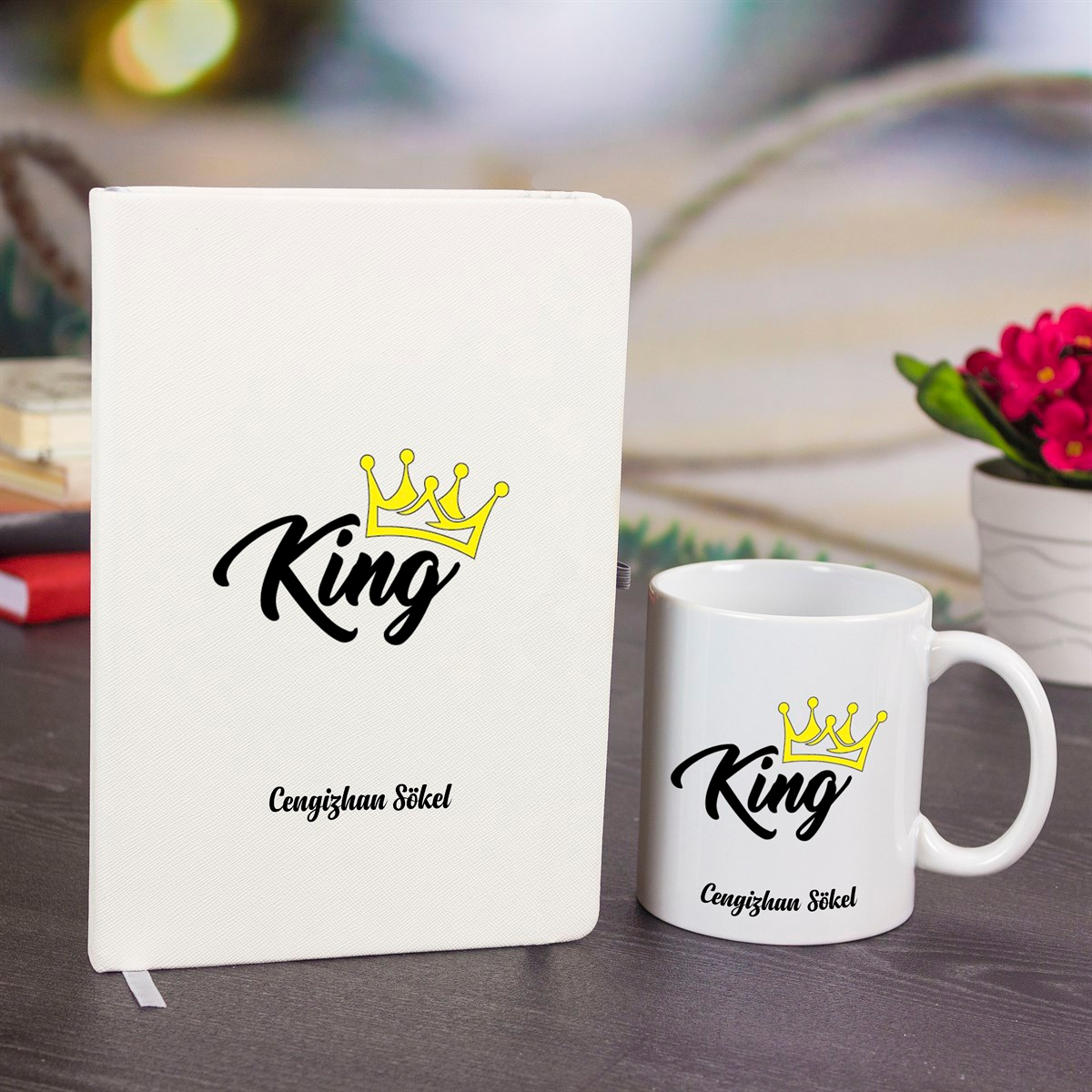 İsme Özel King Temalı Defter Kupa Bardak ve Kalem Seti