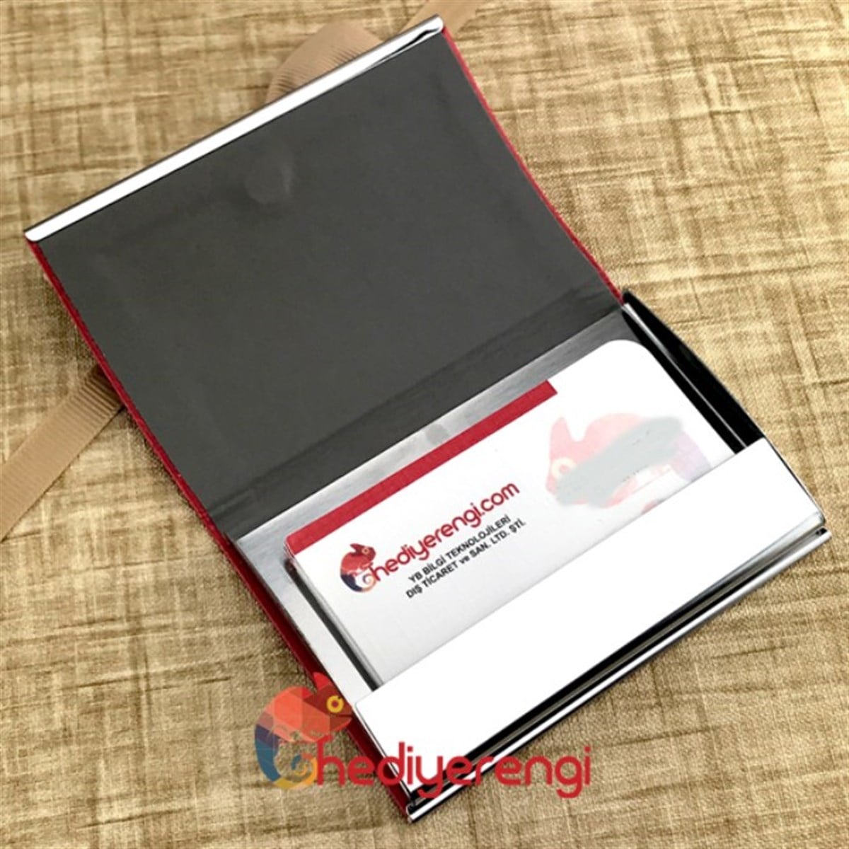 İsme Özel Kırmızı Defter Kartvizitlik ve Kalem Seti Özel Tasarım Kutulu​