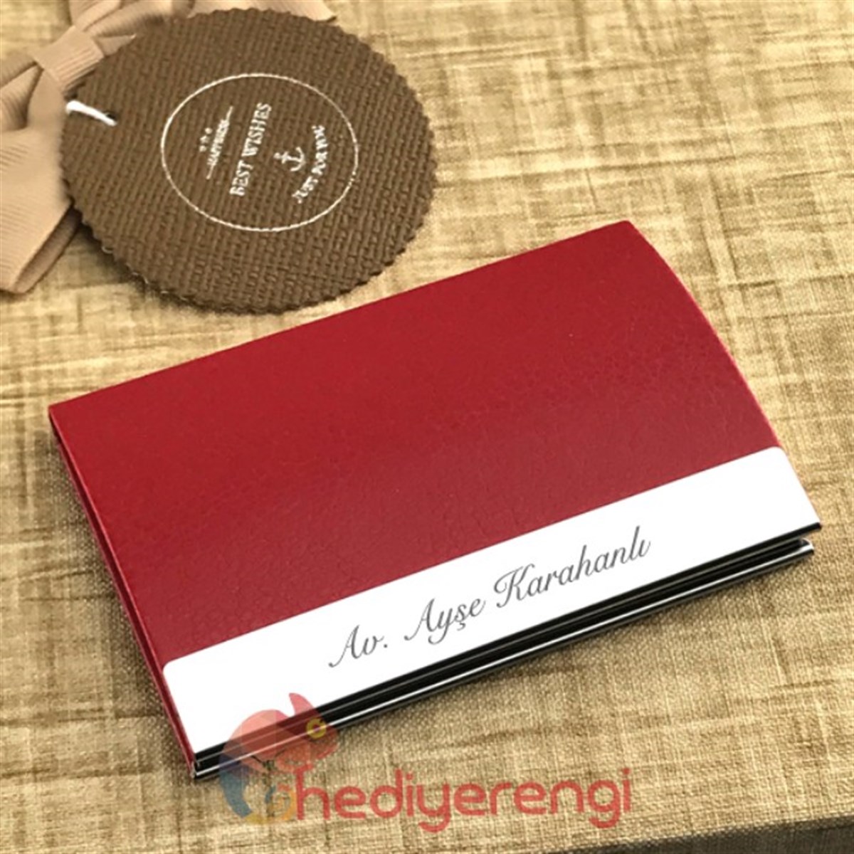 İsme Özel Kırmızı Defter Kartvizitlik ve Kalem Seti Özel Tasarım Kutulu​