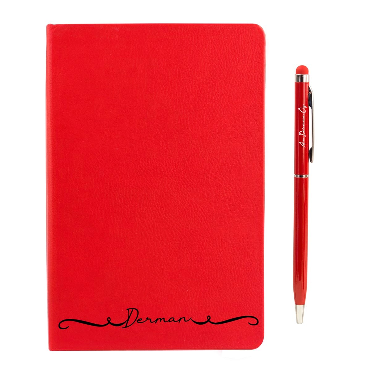 İsme Özel Kırmızı Defter ve Kalem Seti - El Yazısı Detaylı