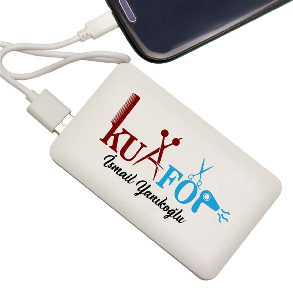 İsme Özel Kuaför Temalı İnce Tasarımlı 5000 Mah. Powerbank (Mobil Şarj Cihazı)