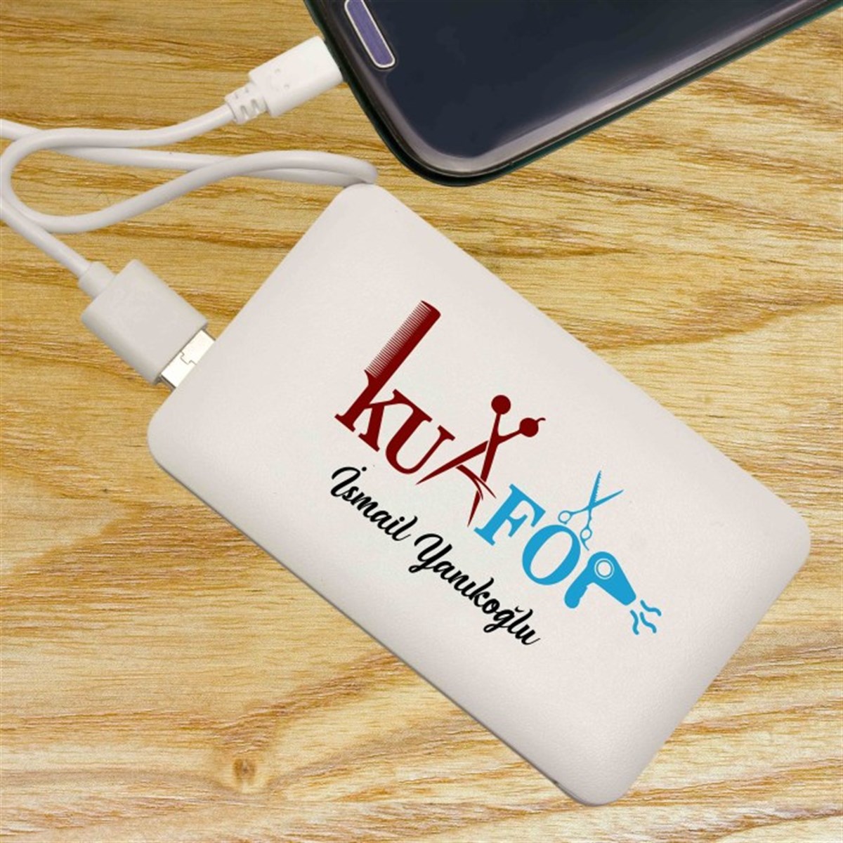 İsme Özel Kuaför Temalı İnce Tasarımlı 5000 Mah. Powerbank (Mobil Şarj Cihazı)