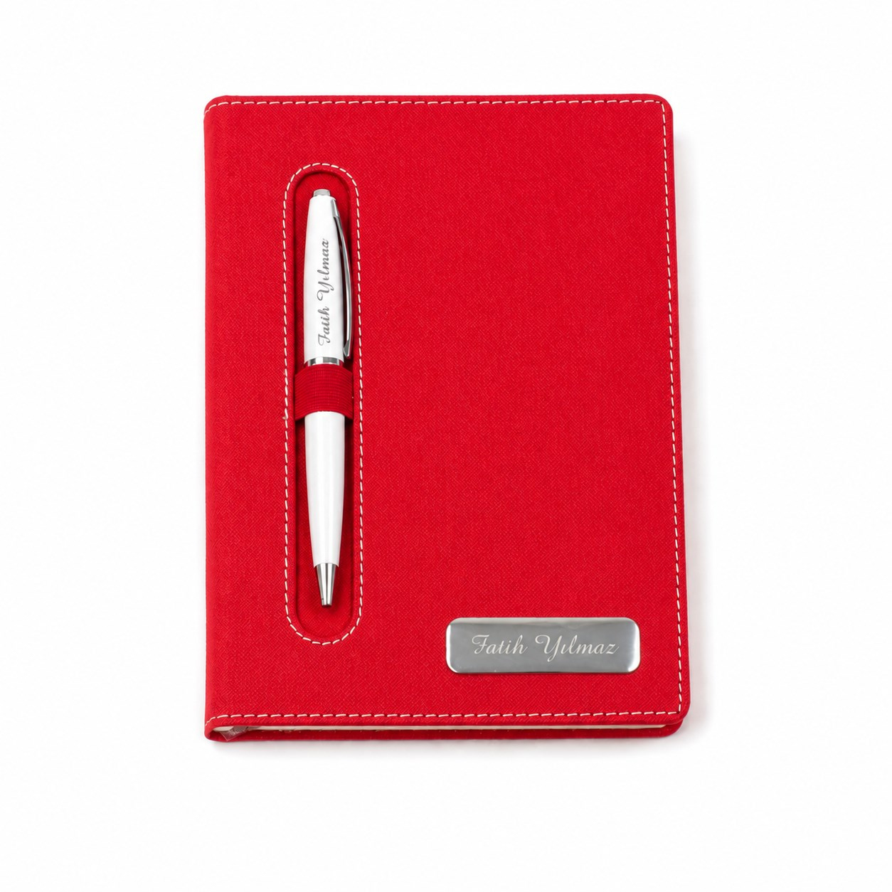 İsme Özel Kumaş Desenli Defter ve Tükenmez Kalem Seti 