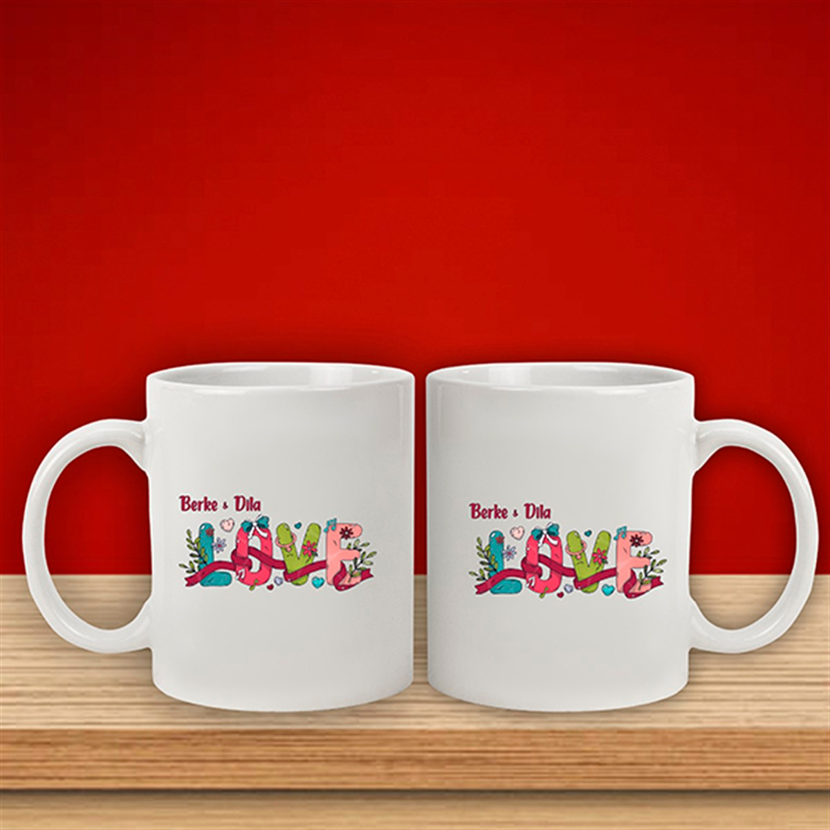 İsme Özel Kupa Bardak - Çiçekli Love Temalı