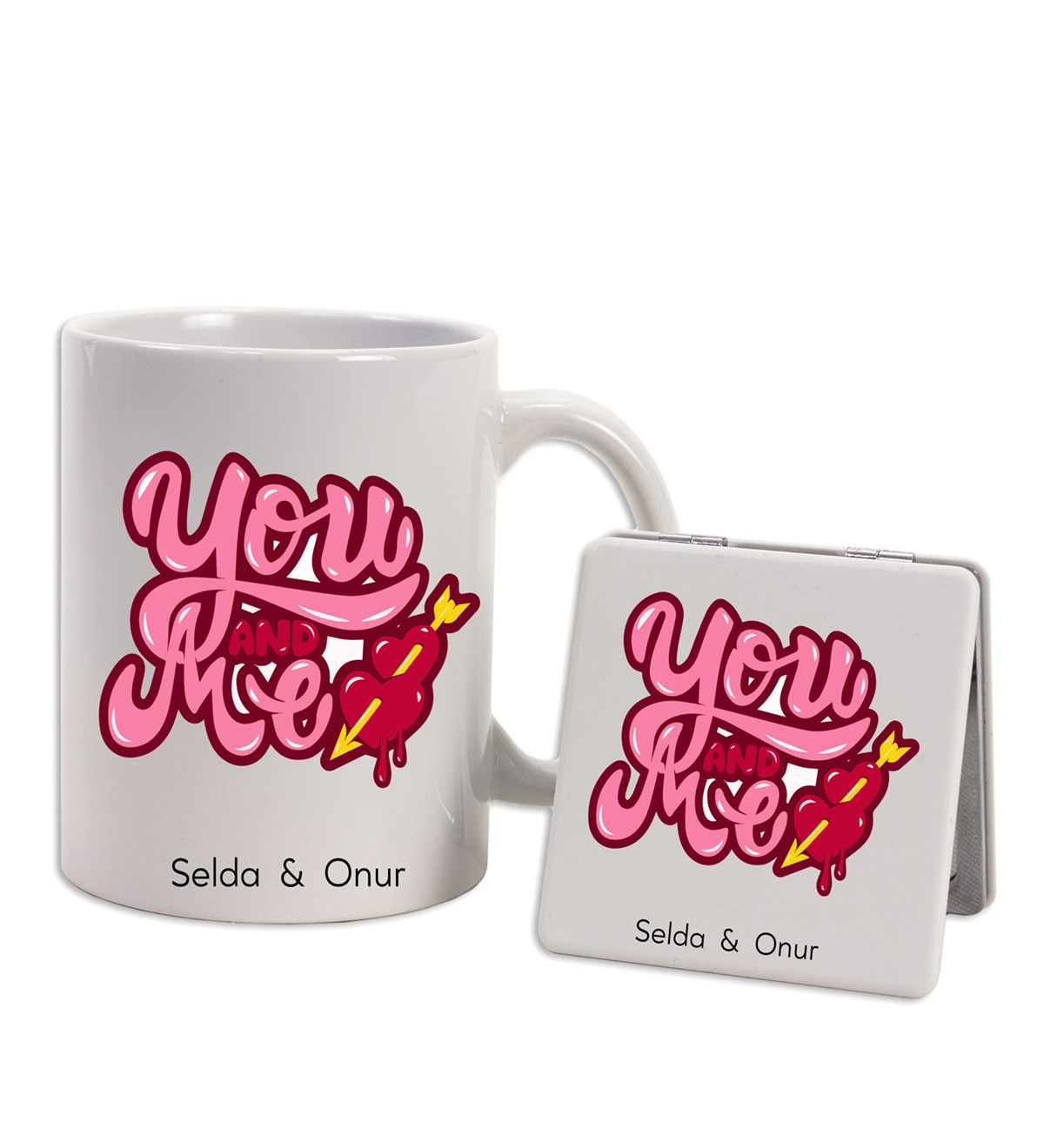 İsme Özel Kupa Bardak ve Ayna Seti - You And Me
