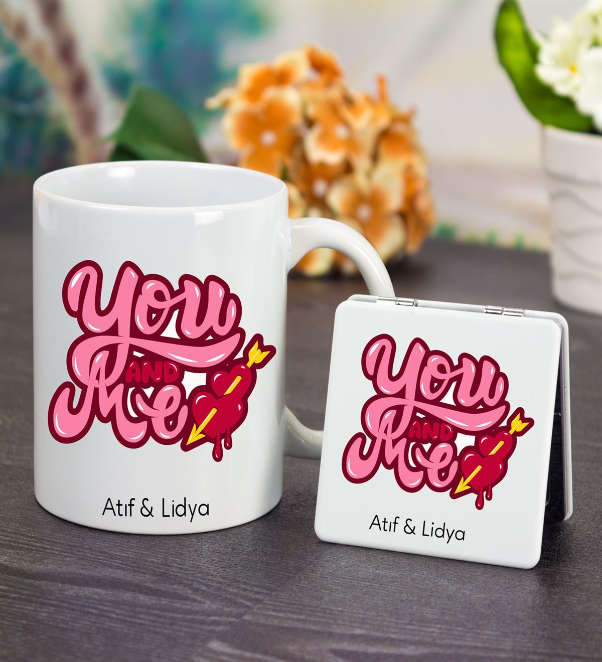 İsme Özel Kupa Bardak ve Ayna Seti - You And Me