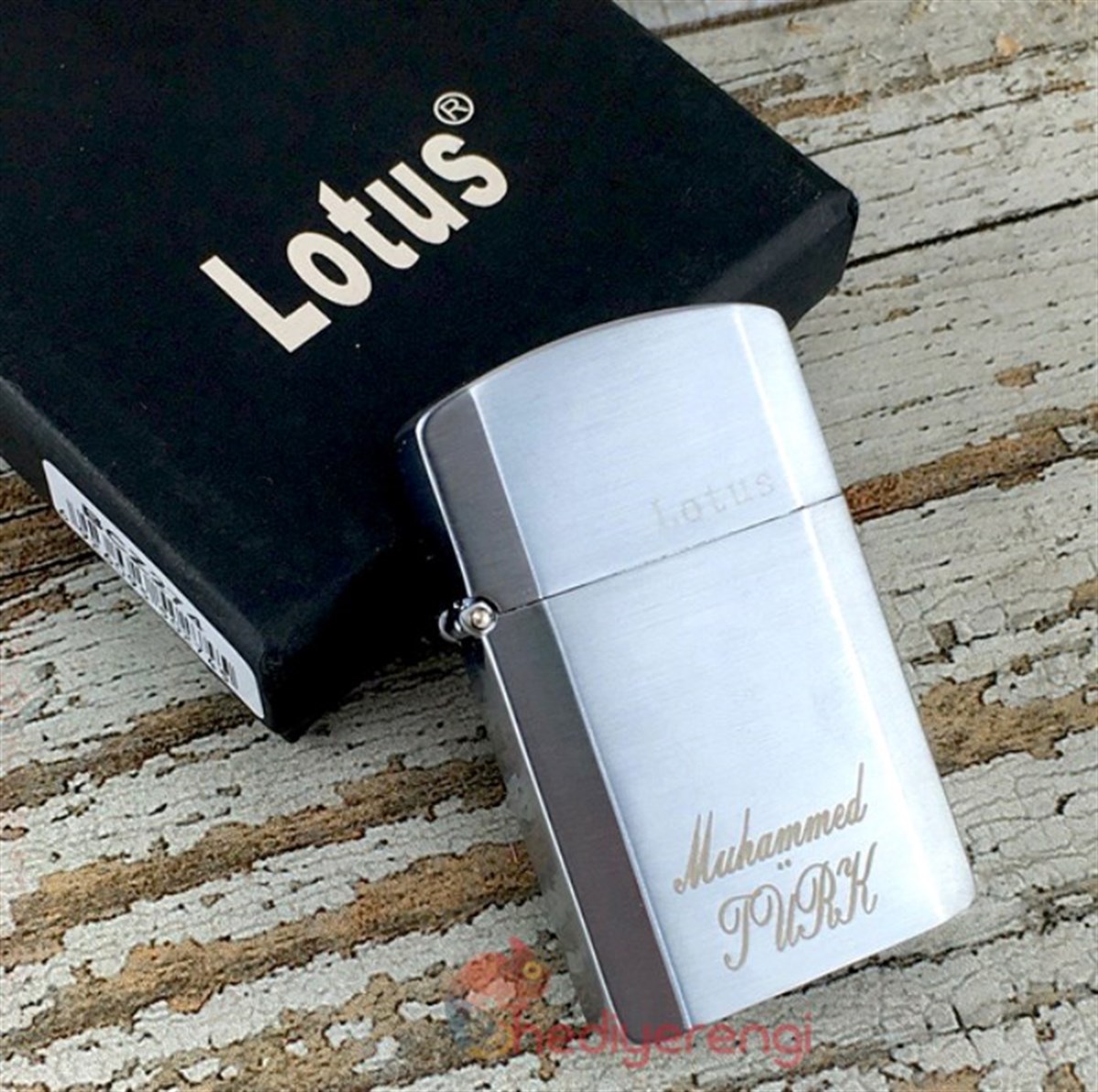 İsme Özel Lotus Marka Benzinli Çakmak ve Benzin Seti Mat Gümüş