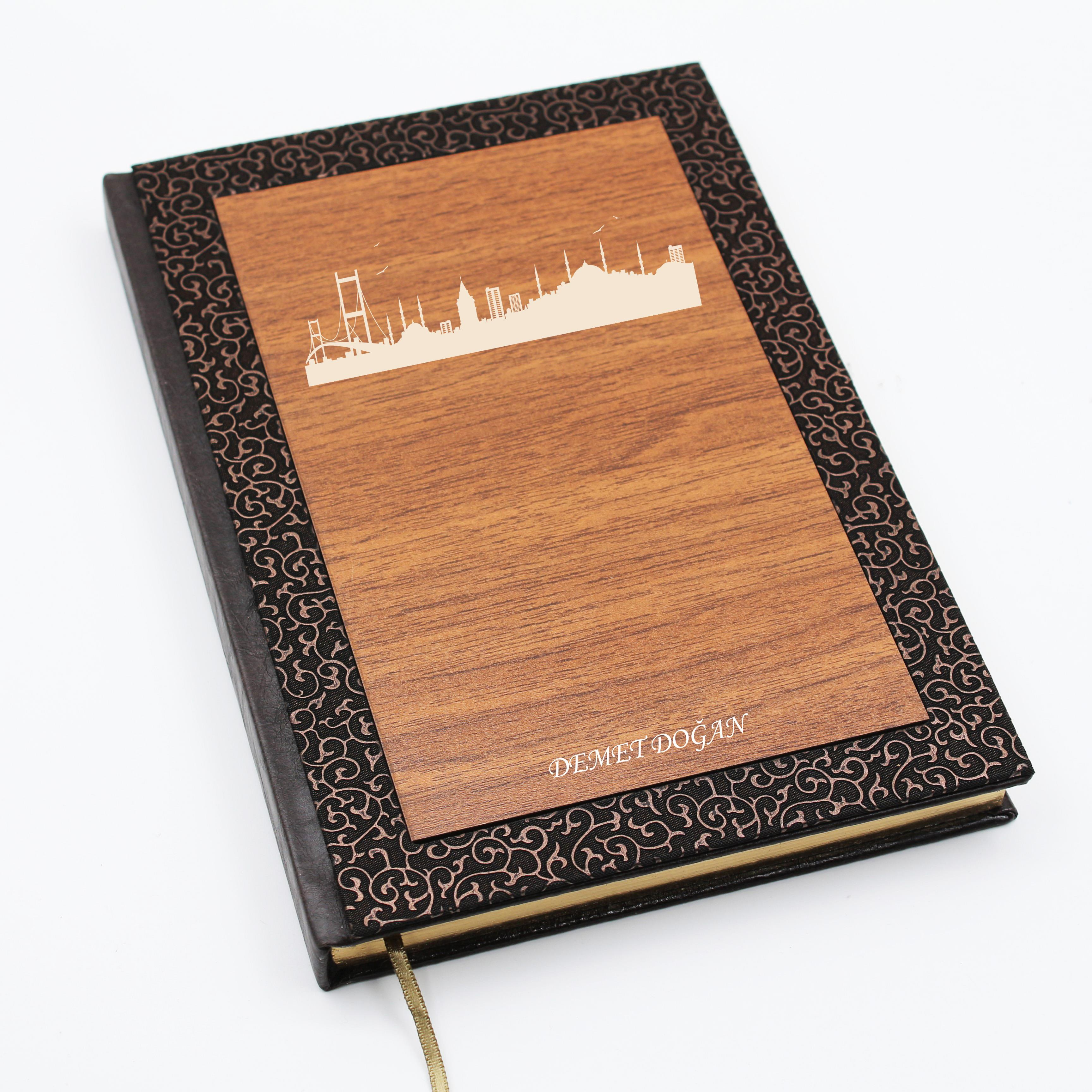İsme Özel Lux Ahşap Defter ve Roller Kalem Seti - İstanbul Temalı