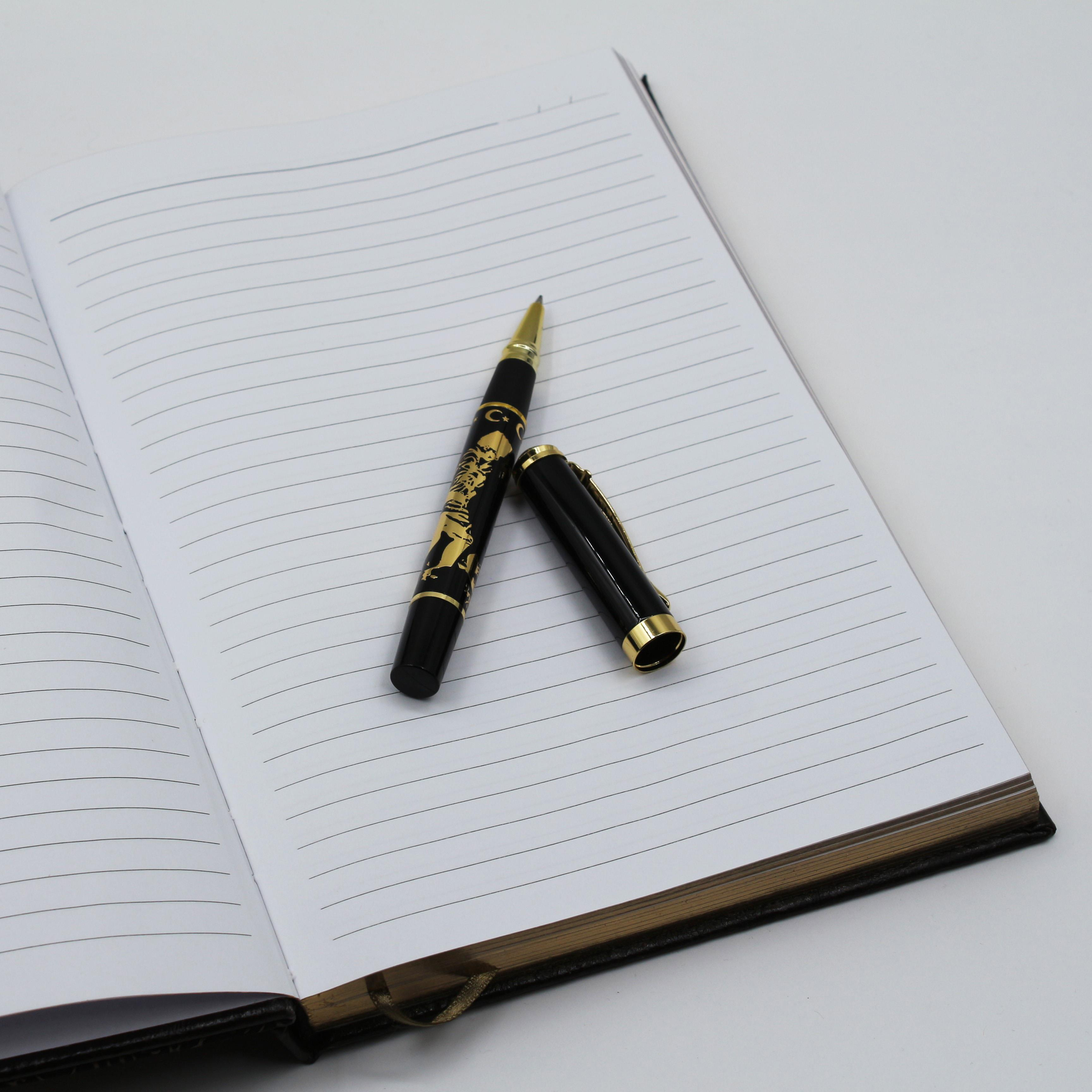 İsme Özel Lux Ahşap Defter ve Roller Kalem Seti - Atatürk Silüeti