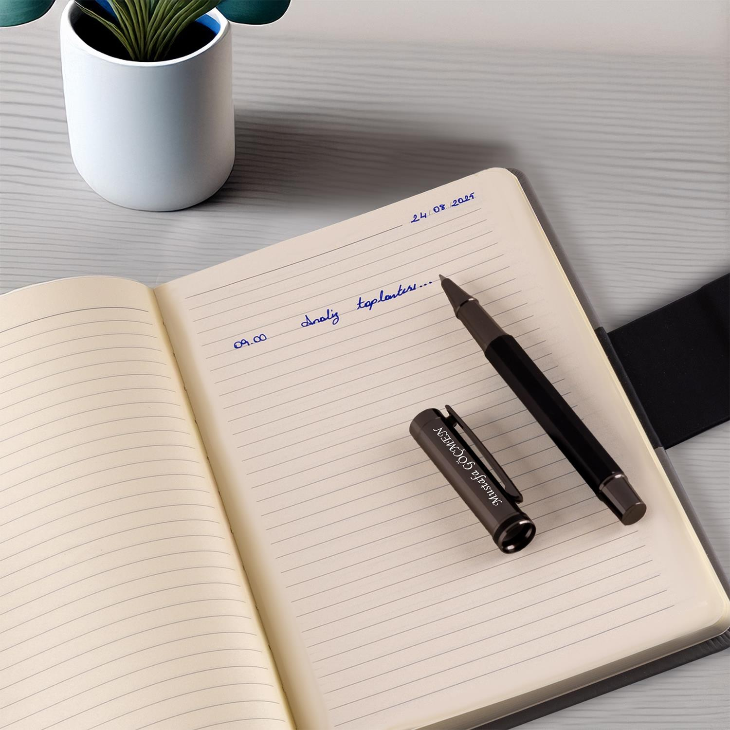 İsme Özel Lux Defter ve Roller Kalem Seti Tasarım Kutulu