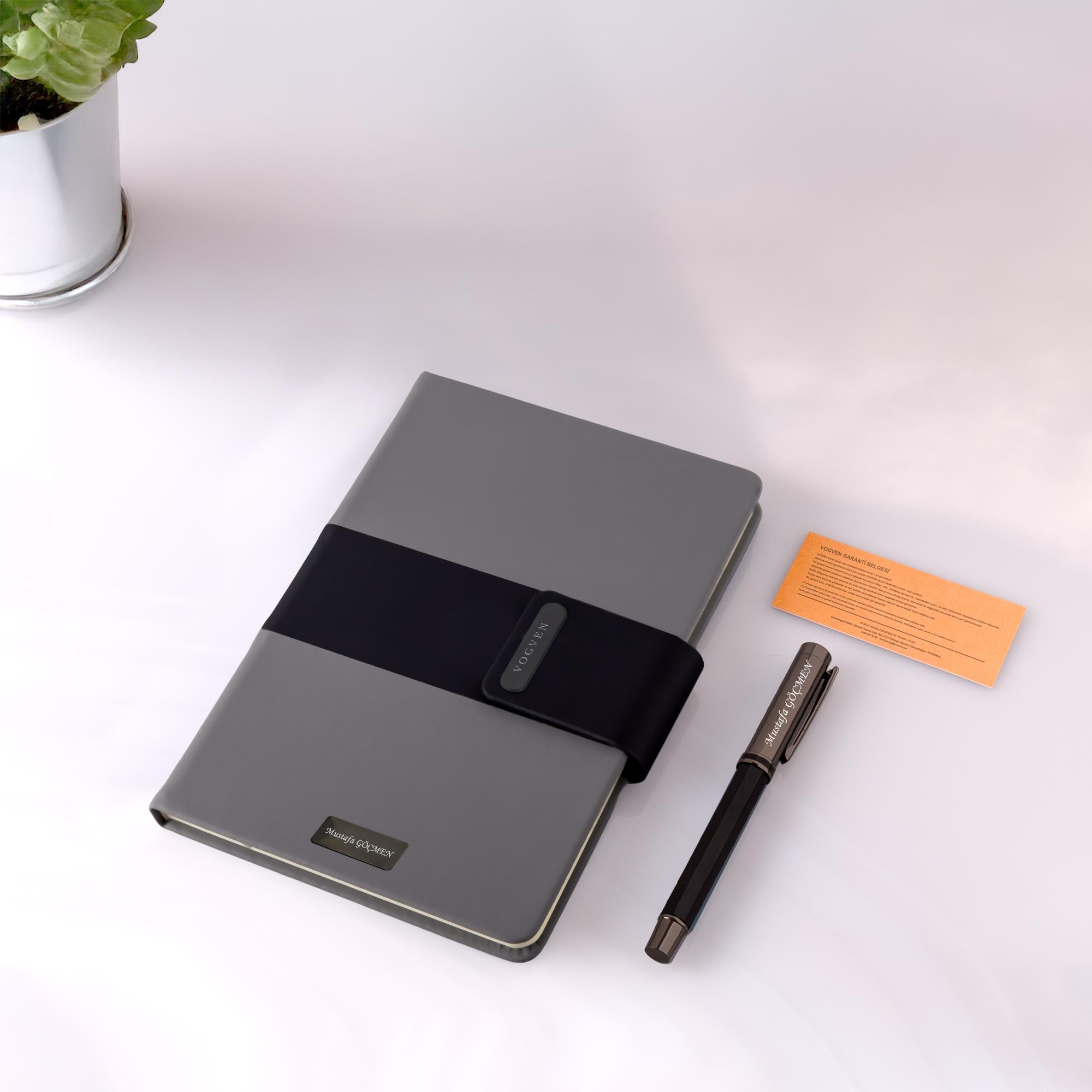 İsme Özel Lux Defter ve Roller Kalem Seti Tasarım Kutulu