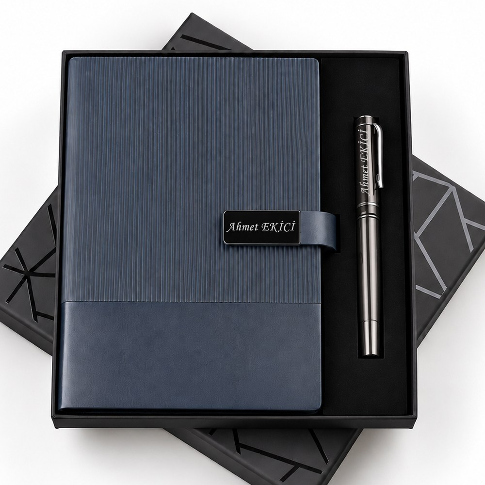 İsme Özel Lux Defter ve Roller Kalem Seti Tasarım Kutulu-Renk Seçenekli