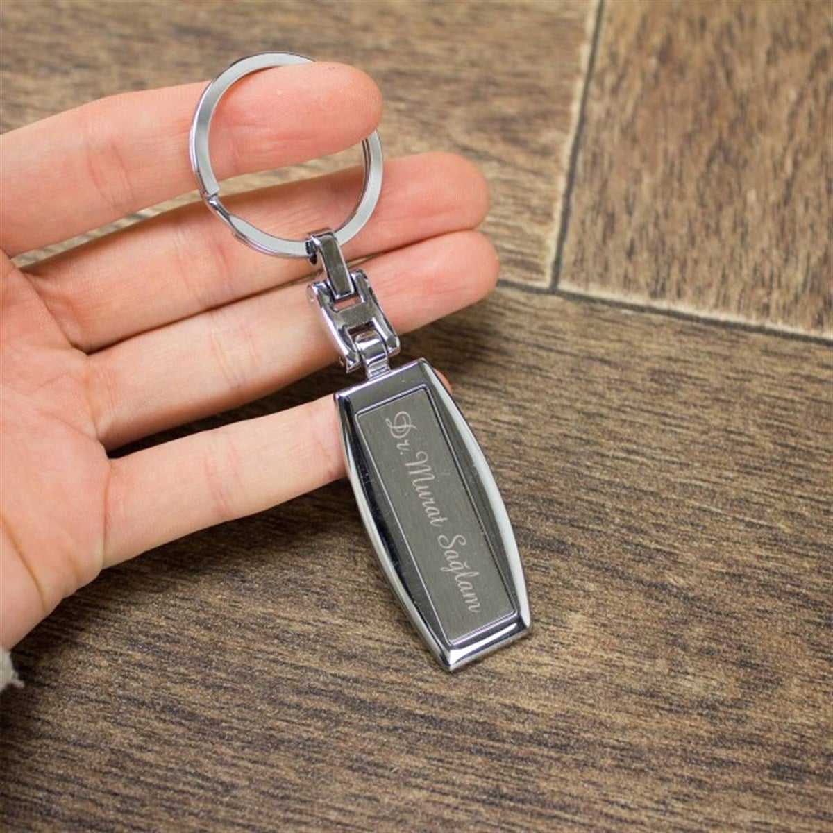 İsme Özel Lüx Kartvizitlik Anahtarlık ve Kalem Seti Silver