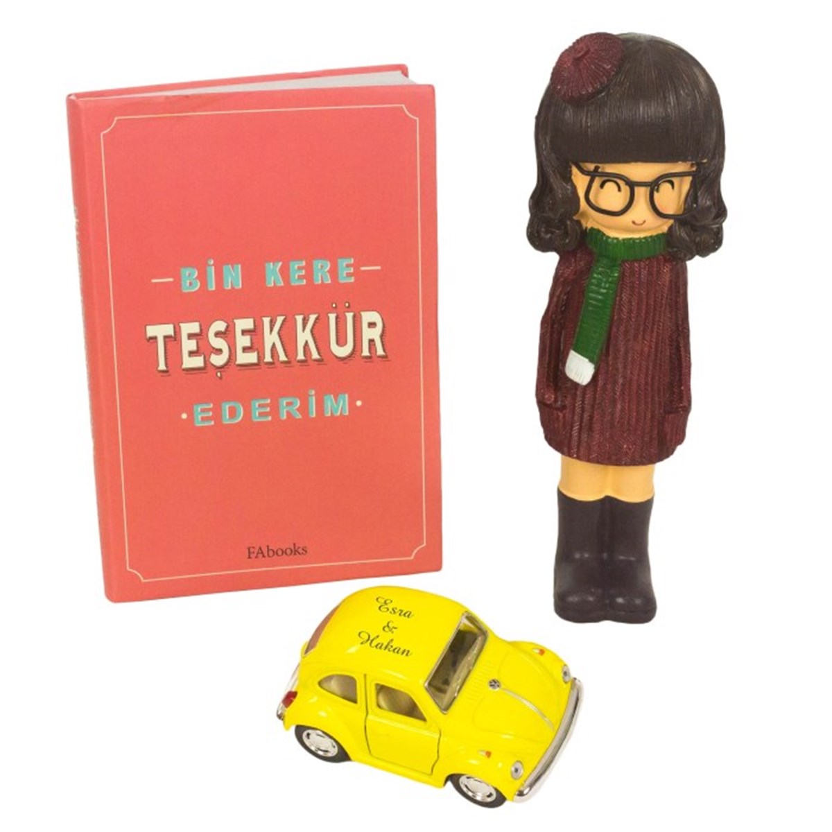 İsme Özel Mini Vosvos Sevimli Kız Kumbara ve Bin Kere Teşekkür Ederim Temalı Kitap Seti