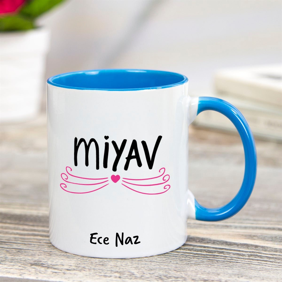 İsme Özel Miyav Temalı Kupa Bardak - Mavi