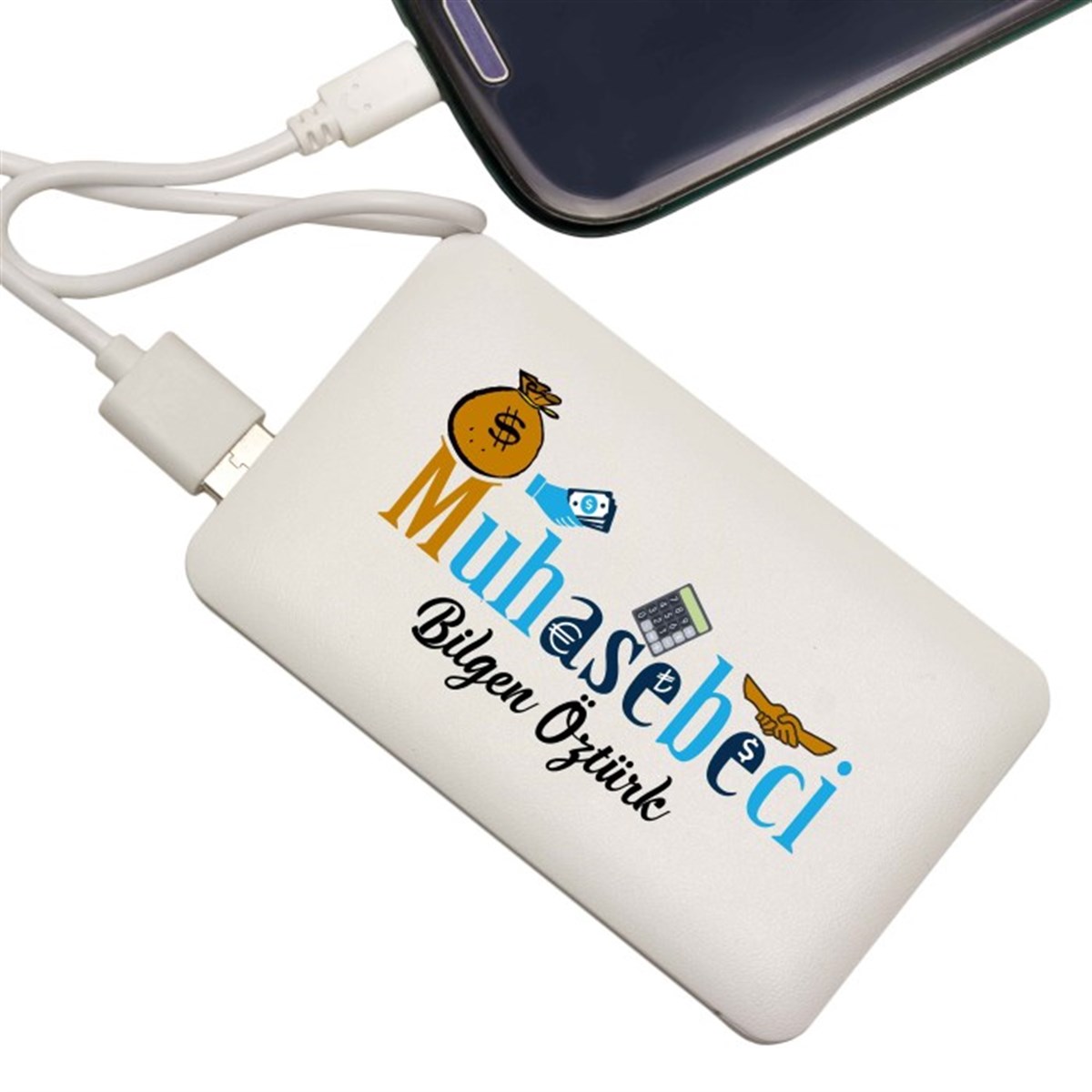 İsme Özel Muhasebe Temalı İnce Tasarımlı 5000 Mah. Powerbank ( Mobil Şarj Cihazı )