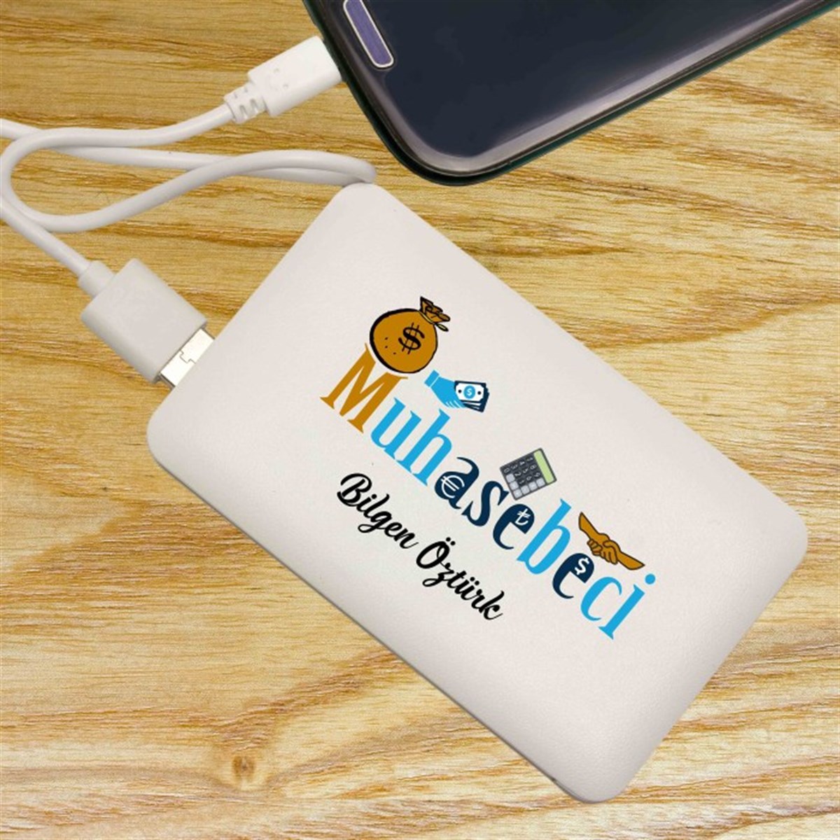 İsme Özel Muhasebe Temalı İnce Tasarımlı 5000 Mah. Powerbank ( Mobil Şarj Cihazı )