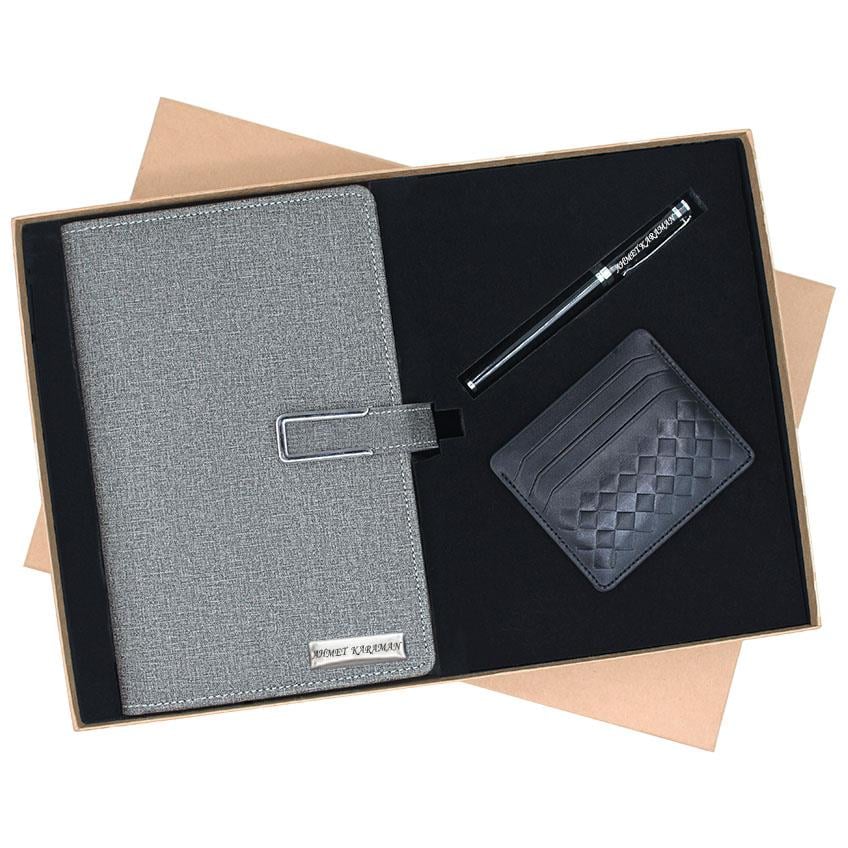 İsme Özel Organizerli Defter Pierre Cardin Kartlık ve Roller Kalem Seti Tasarım Kutulu