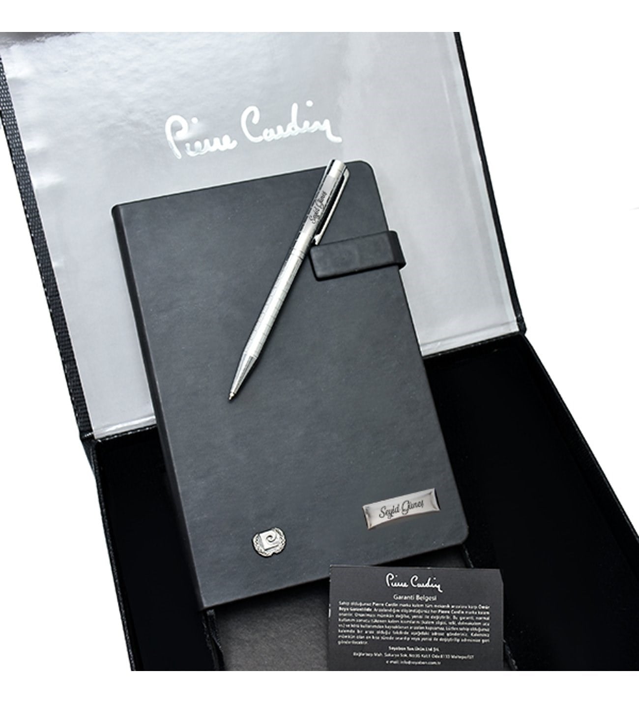 İsme Özel Pierre Cardin Defter ve Kalem Seti Özel Tasarım Kutulu Siyah