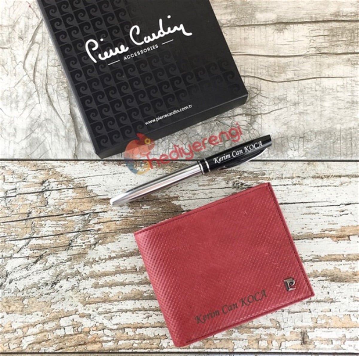 İsme Özel Pierre Cardin İğne Baskılı Deri Cüzdan Bordo P2243B