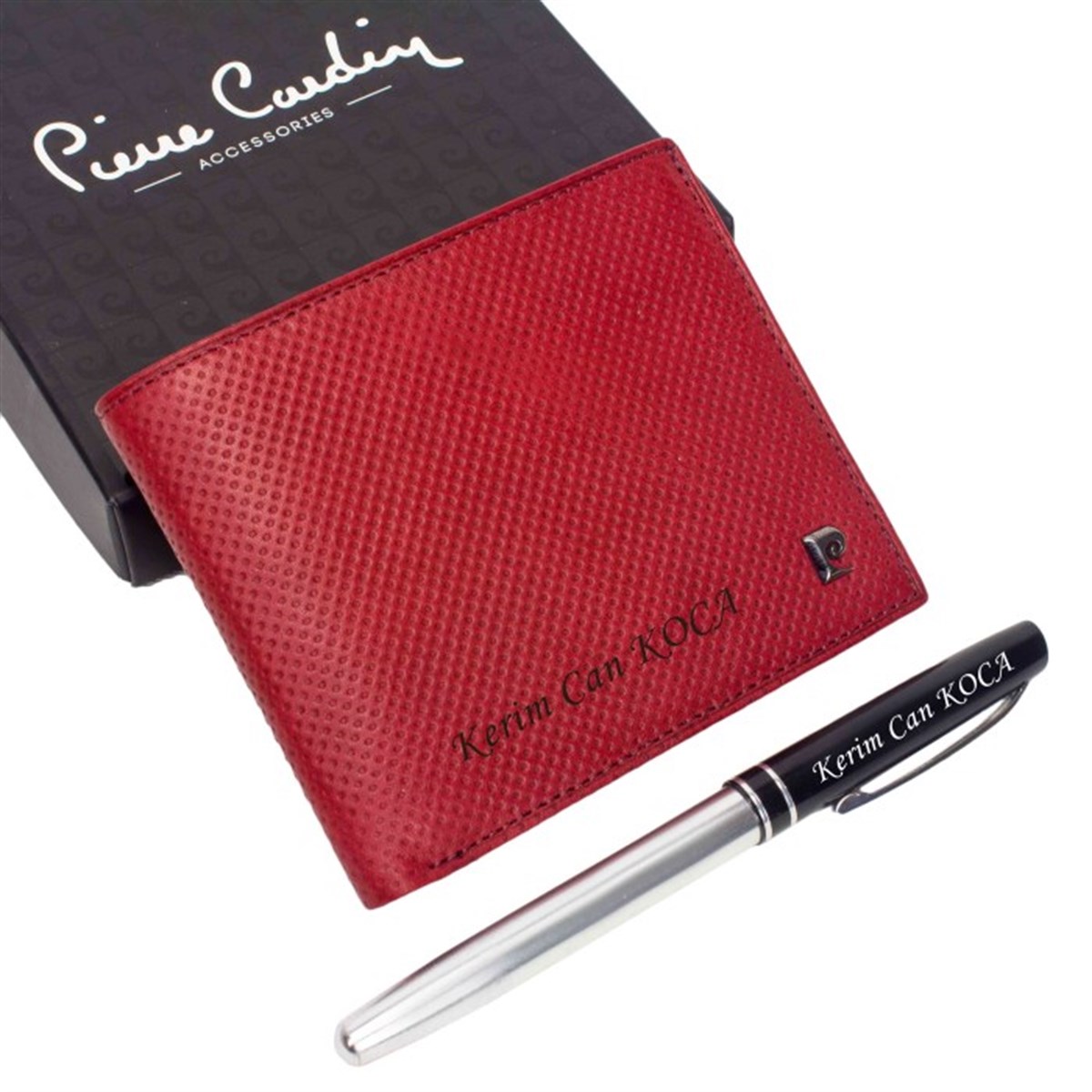 İsme Özel Pierre Cardin İğne Baskılı Deri Cüzdan Bordo P2243B