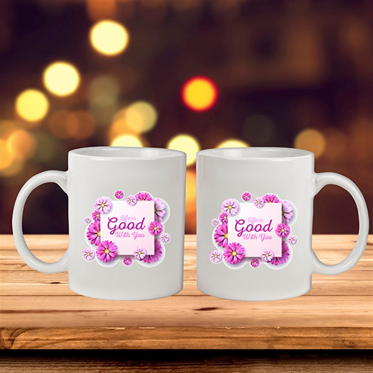 İsme Özel Pink Flowers Kupa Bardak - Life Is Good With You