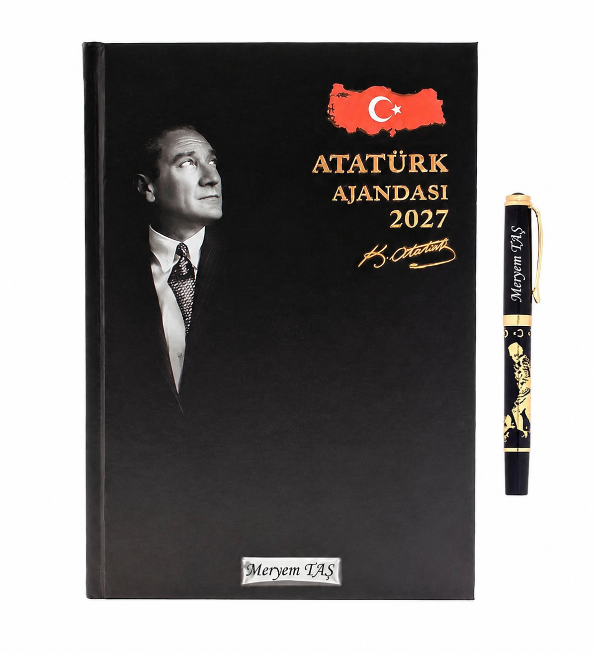 İsme Özel Premium 2027 Atatürk Ajandası ve Roller Kalem Seti M2