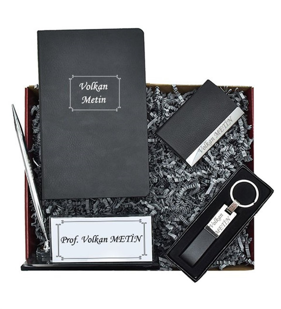 İsme Özel Premium Defter Kristal İsimlik Kartvizitlik ve Anahtarlık Hediye Kutusu