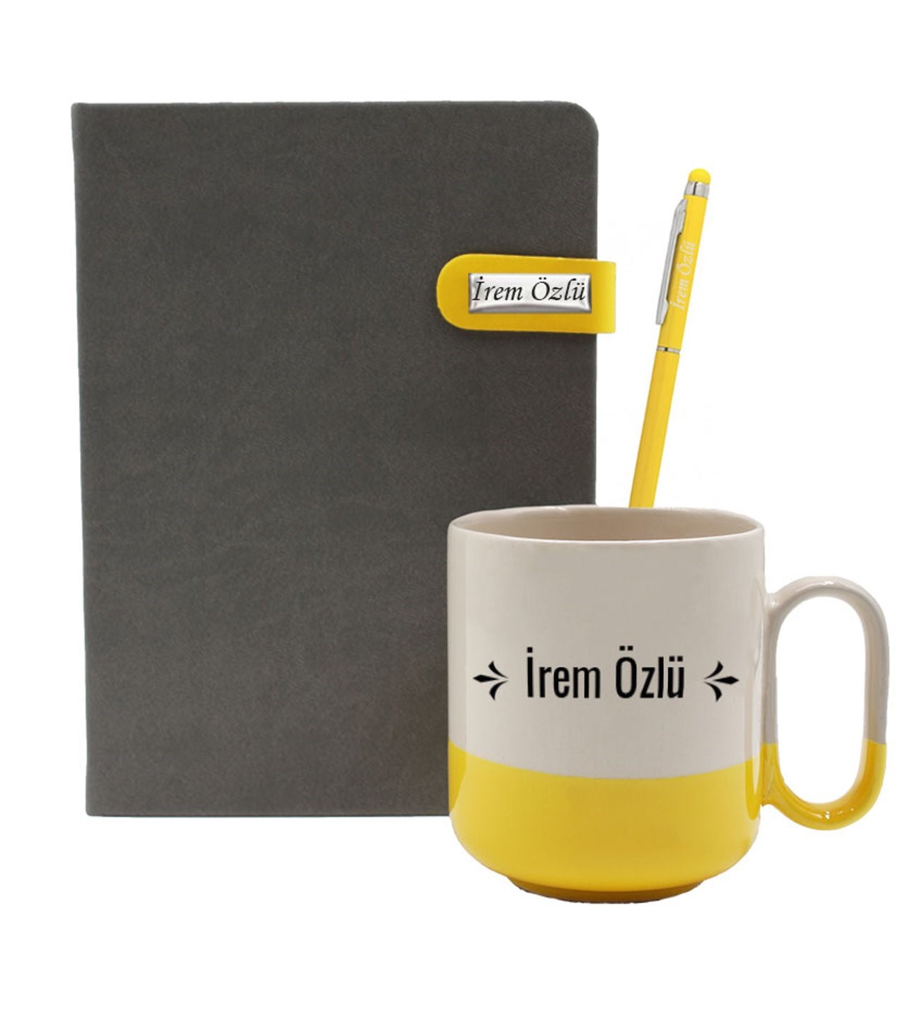 İsme Özel Premium Defter Kupa Bardak Ve Tükenmez Kalem Seti - Renk Seçenekli