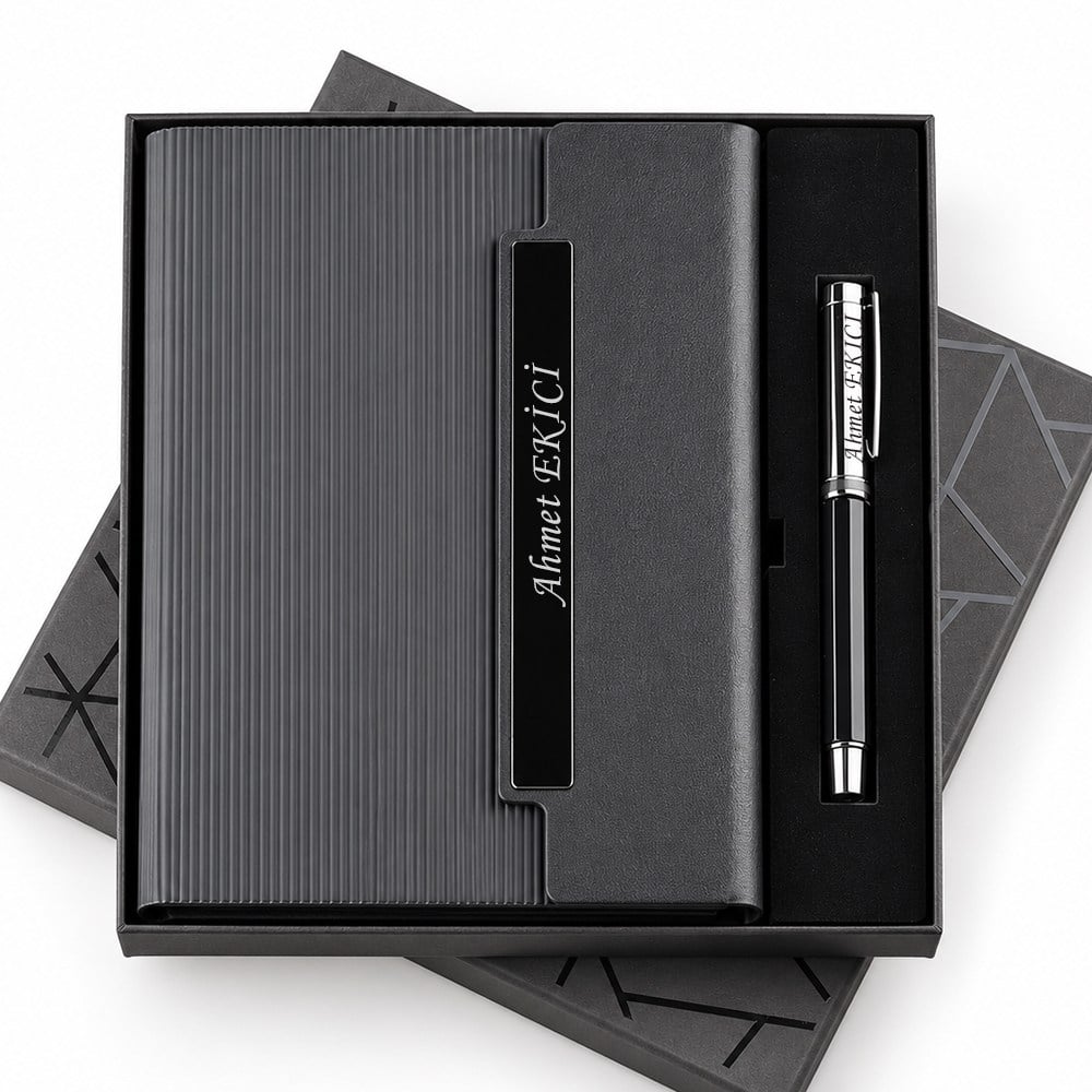 İsme Özel Premium Defter ve Roller Kalem Seti Tasarım Kutulu-Renk Seçenekli