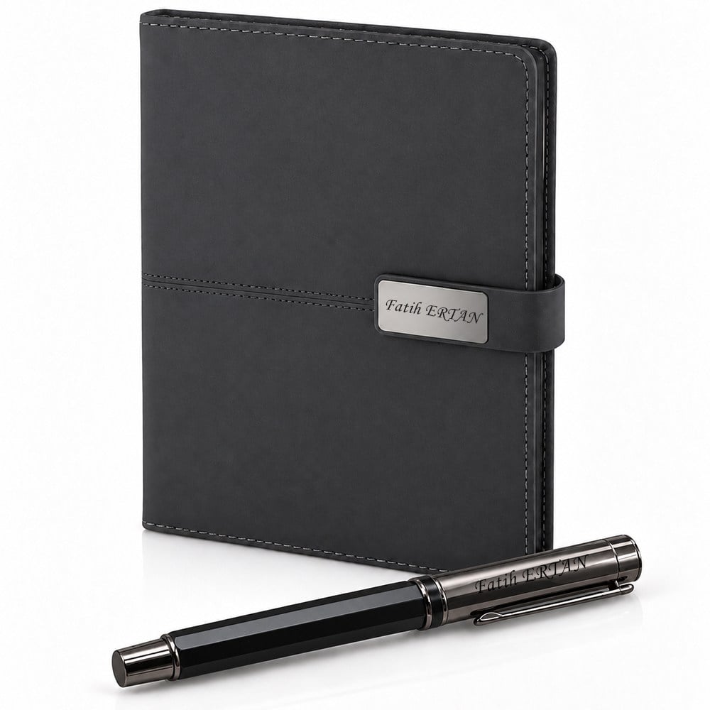 İsme Özel Premium Defter ve Roller Kalem Seti Tasarım Kutulu-Renk Seçenekli