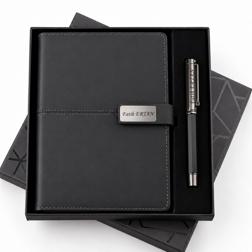 İsme Özel Premium Defter ve Roller Kalem Seti Tasarım Kutulu-Renk Seçenekli