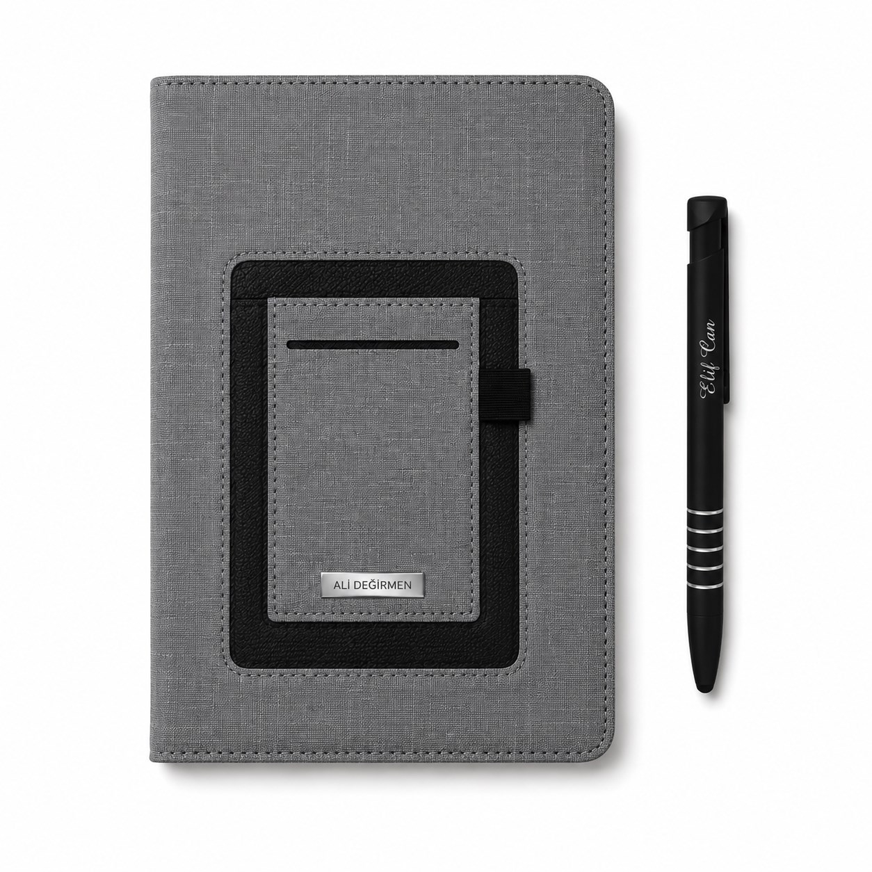 İsme Özel Premium Kanguru Defter ve Kalem Seti Gri
