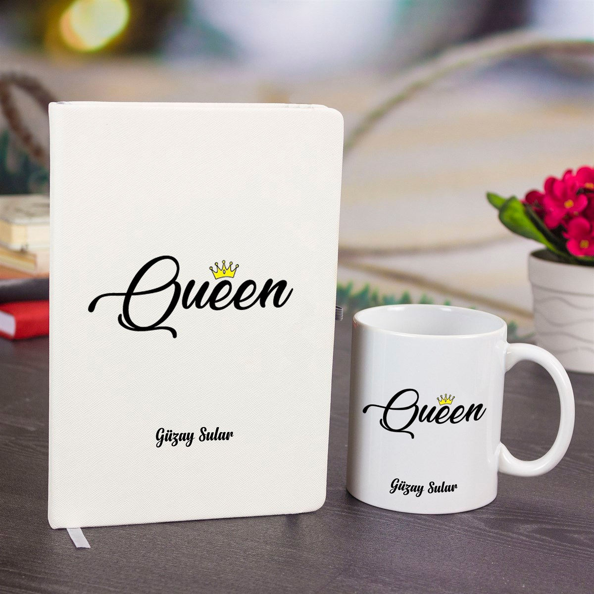 İsme Özel Queen Temalı Defter Kupa Bardak ve Kalem Seti