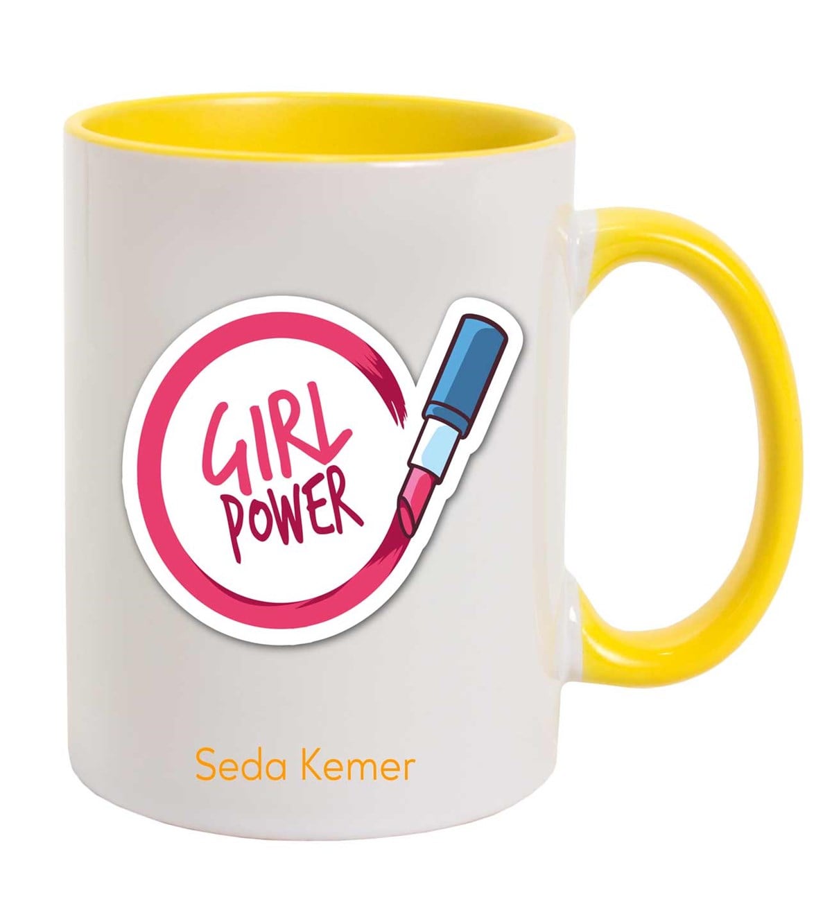 İsme Özel Renkli Kulp Kupa Bardak - Girl Power Temalı