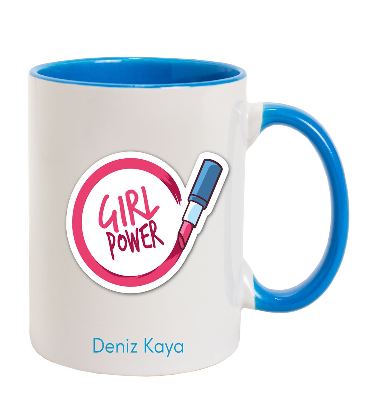 İsme Özel Renkli Kulp Kupa Bardak - Girl Power Temalı
