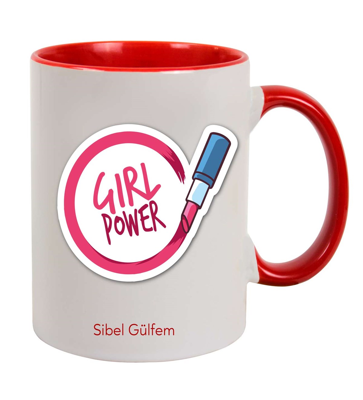 İsme Özel Renkli Kulp Kupa Bardak - Girl Power Temalı