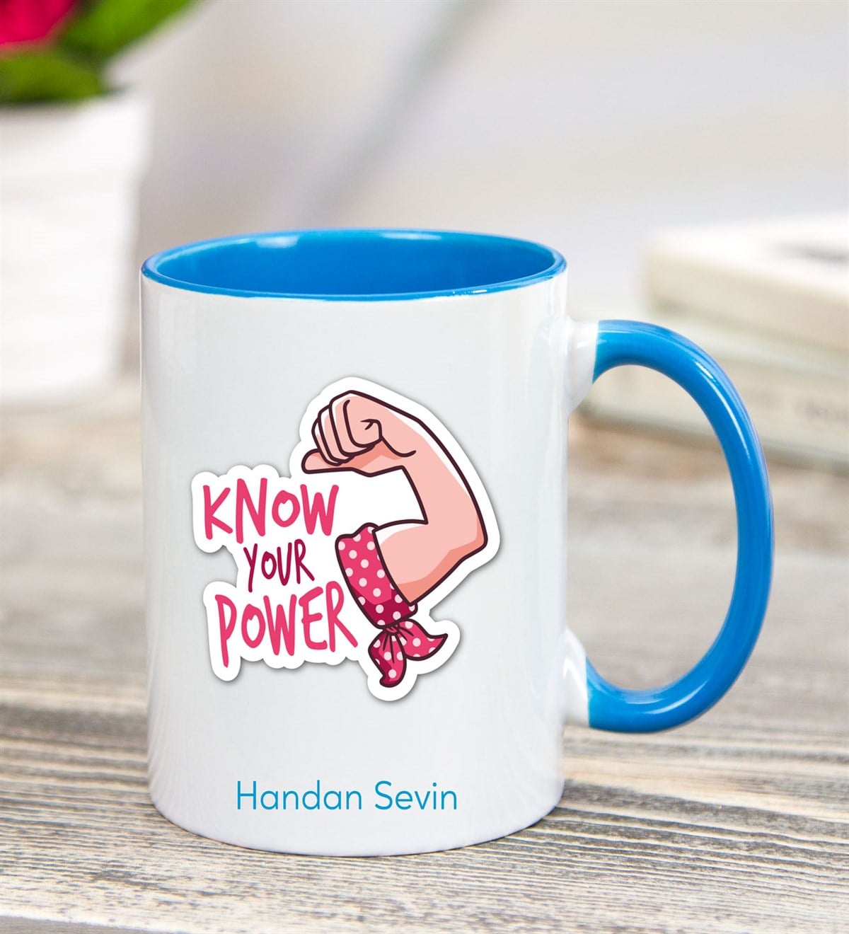 İsme Özel Renkli Kulp Kupa Bardak - Know Your Power Temalı