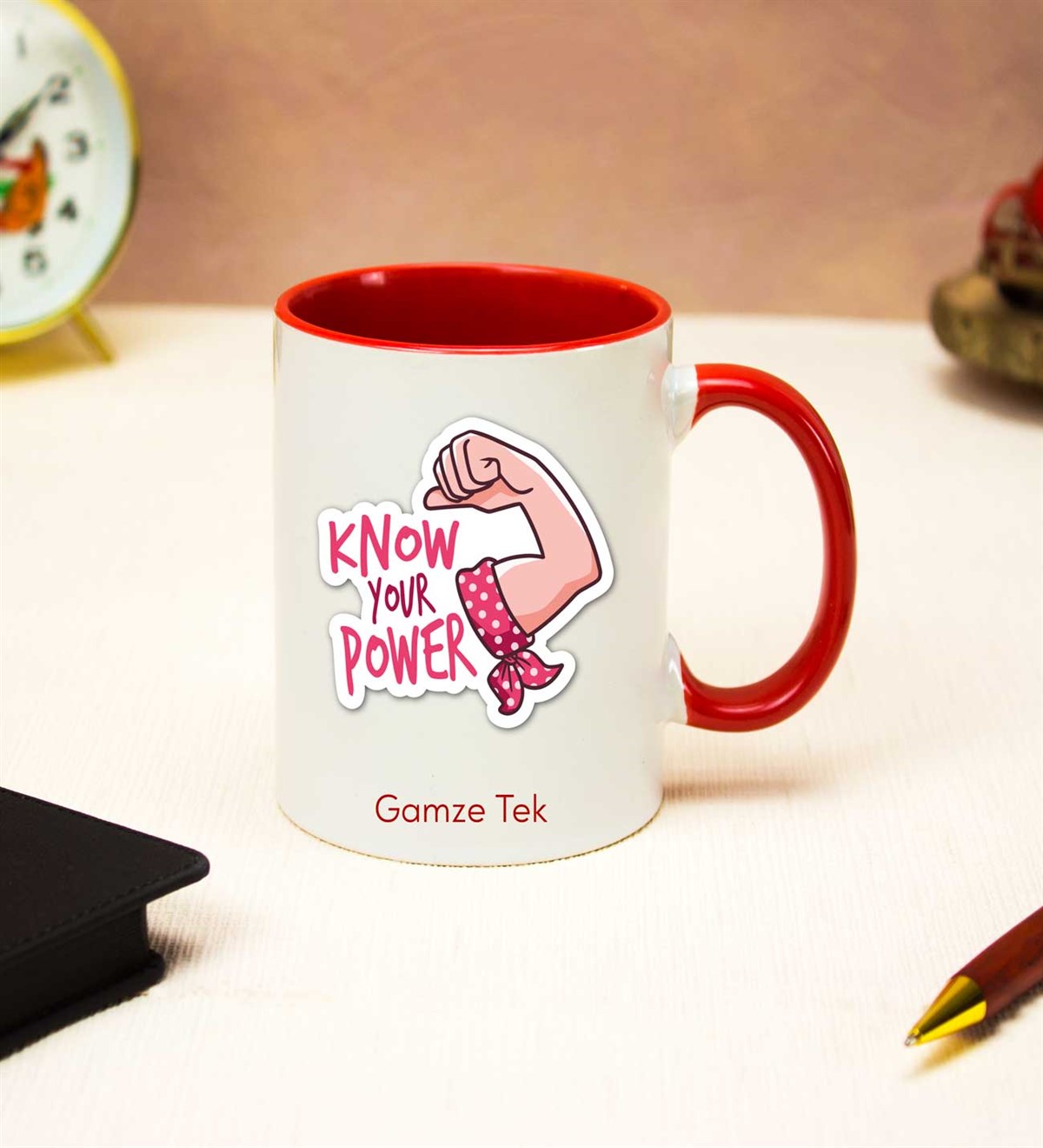 İsme Özel Renkli Kulp Kupa Bardak - Know Your Power Temalı
