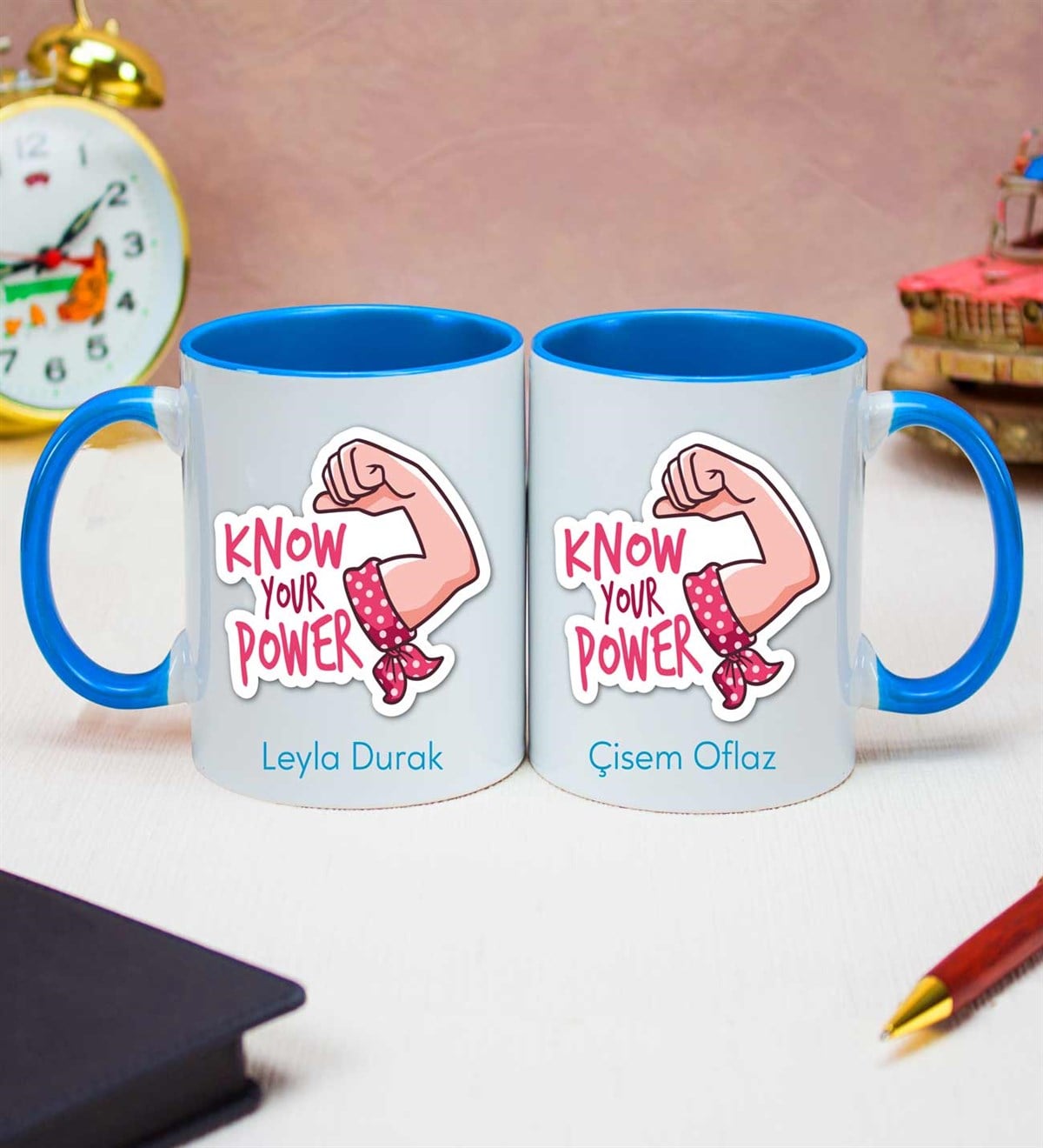 İsme Özel Renkli Kulp Kupa Bardak - Know Your Power Temalı