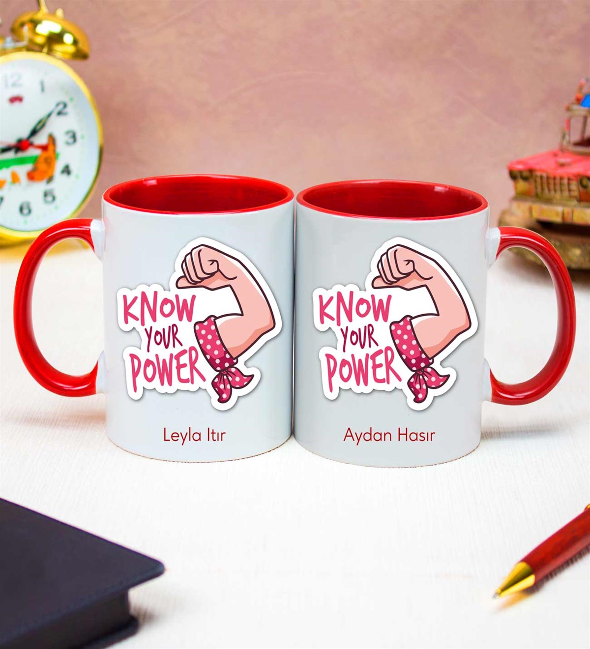 İsme Özel Renkli Kulp Kupa Bardak - Know Your Power Temalı