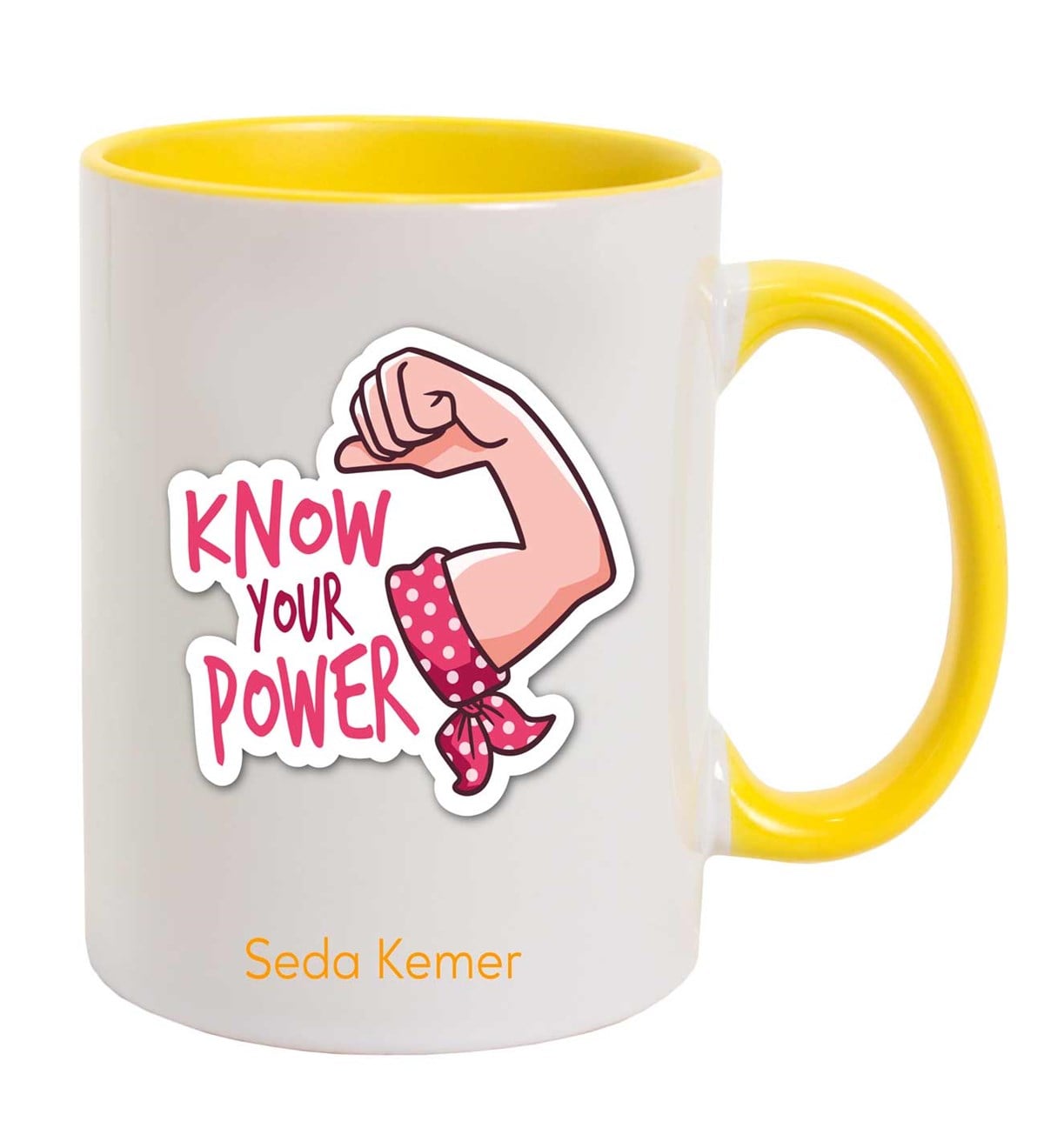 İsme Özel Renkli Kulp Kupa Bardak - Know Your Power Temalı