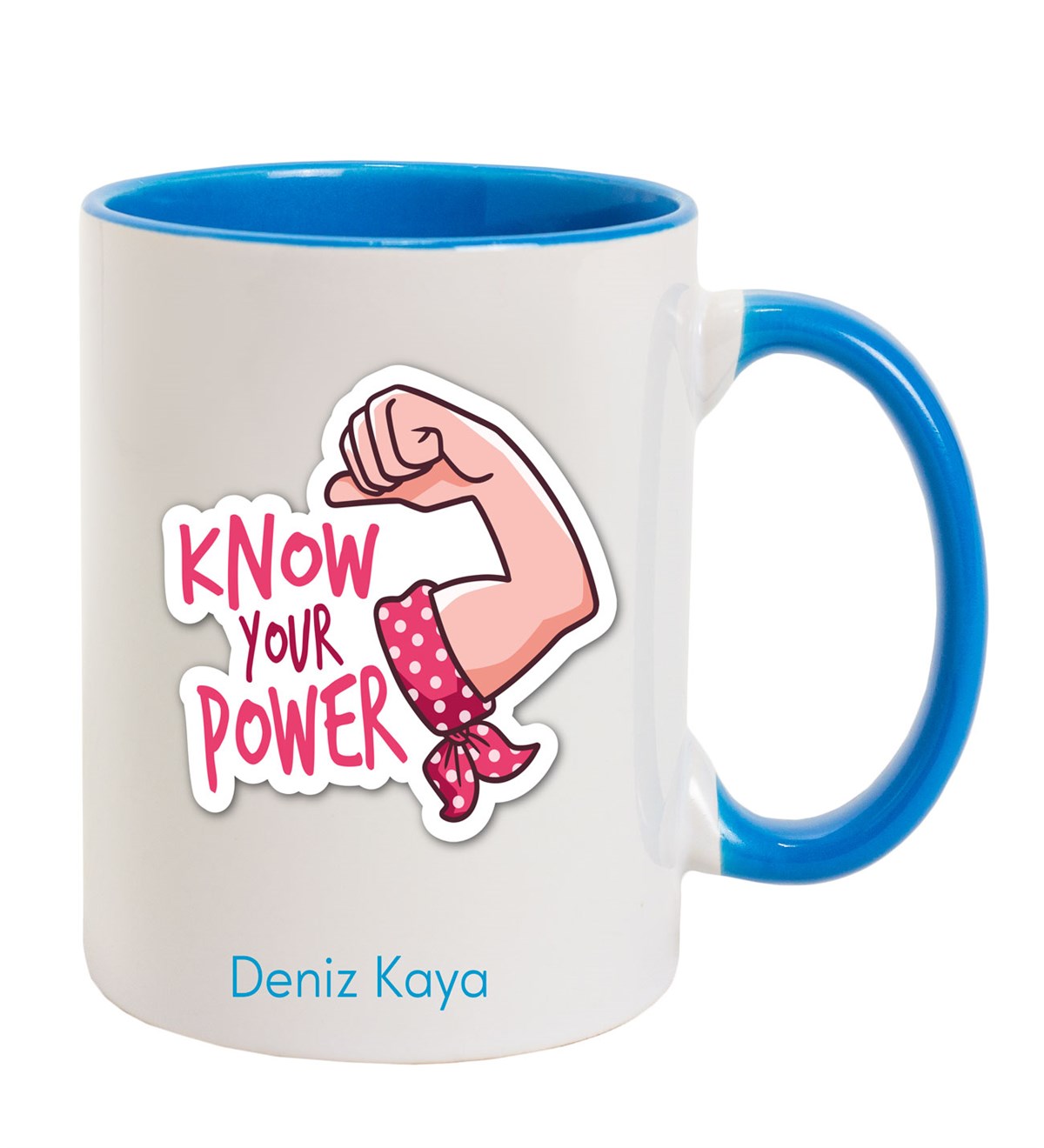 İsme Özel Renkli Kulp Kupa Bardak - Know Your Power Temalı