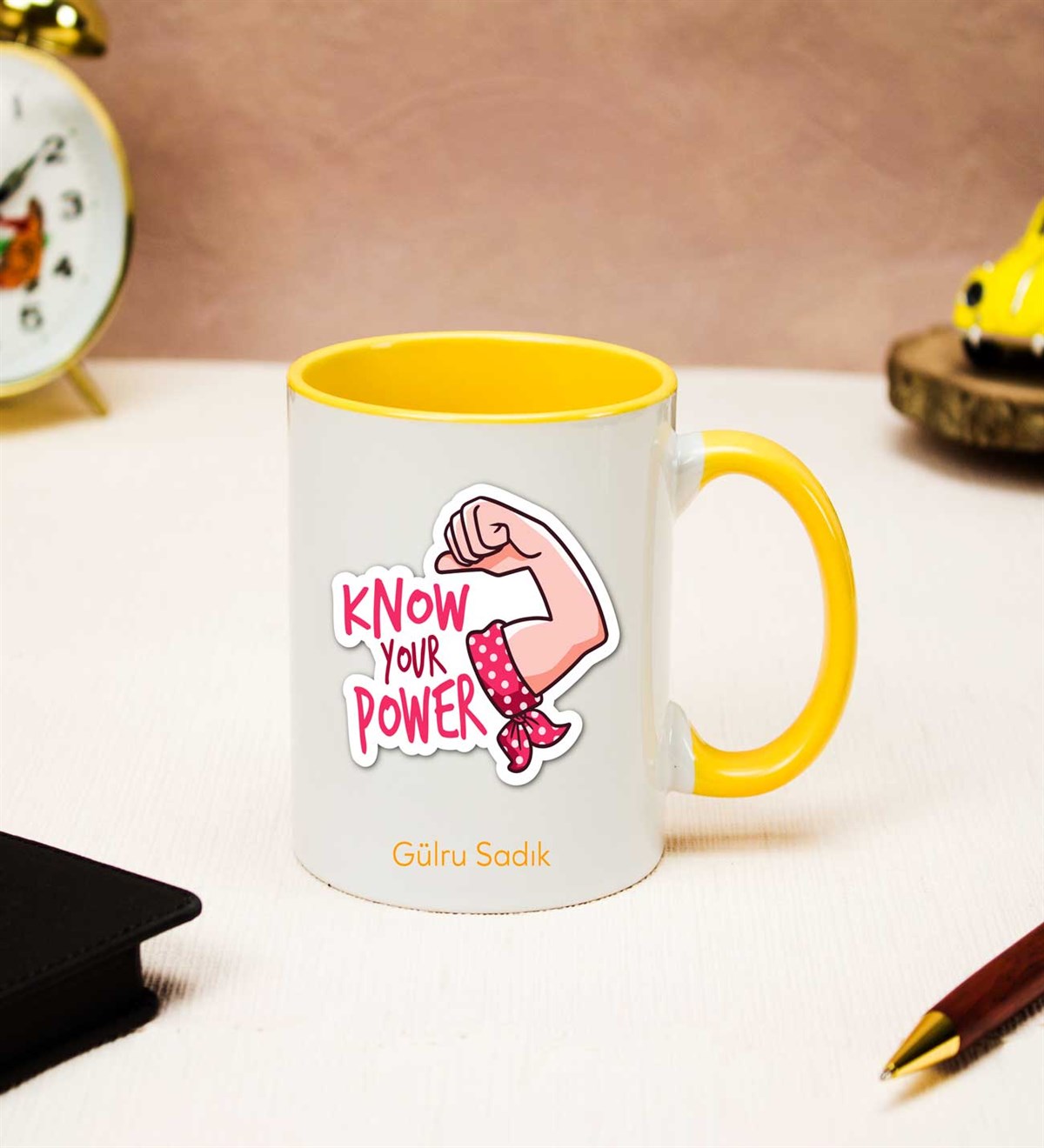 İsme Özel Renkli Kulp Kupa Bardak - Know Your Power Temalı