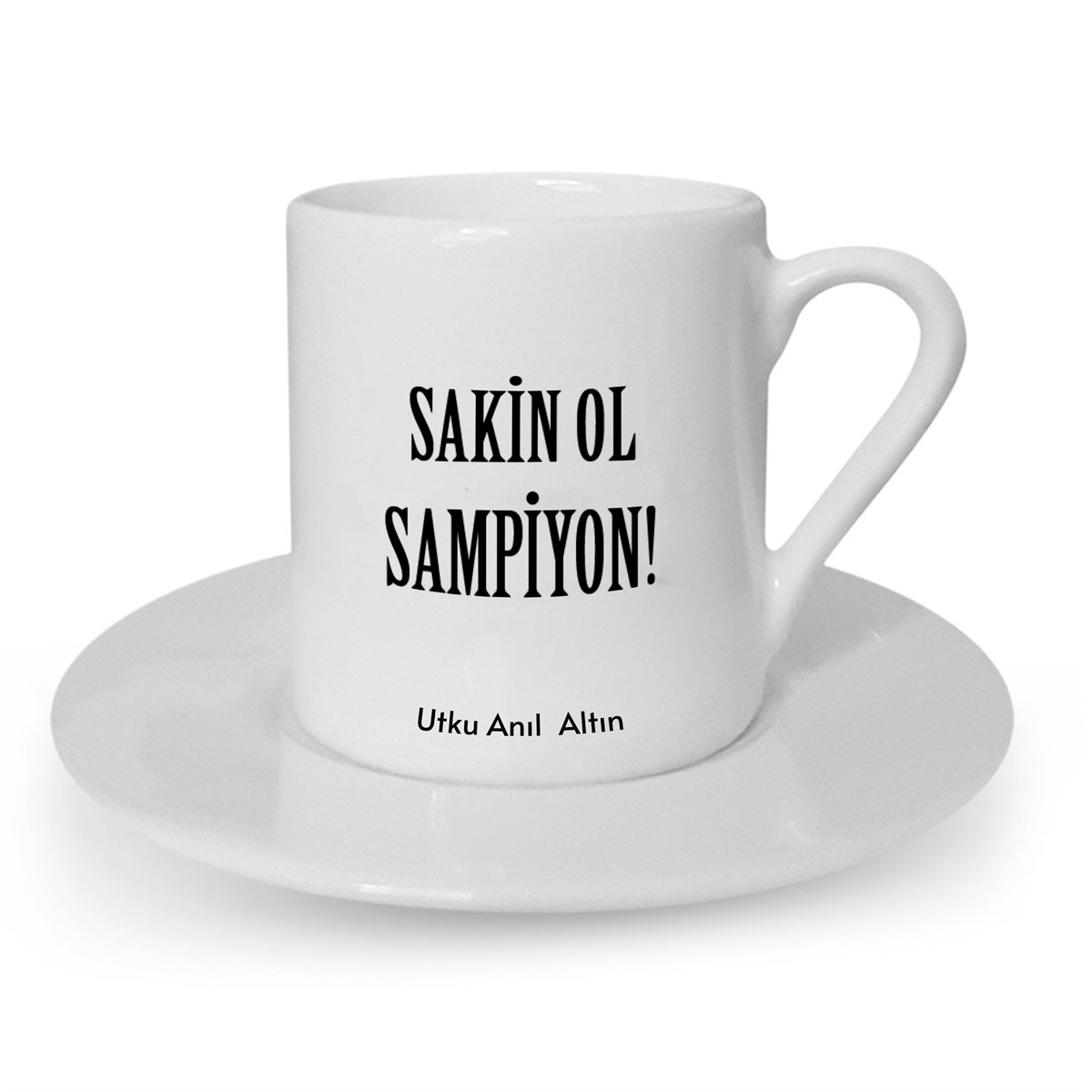 İsme Özel Sakin Ol Şampiyon Temalı Türk Kahvesi Fincanı Seti
